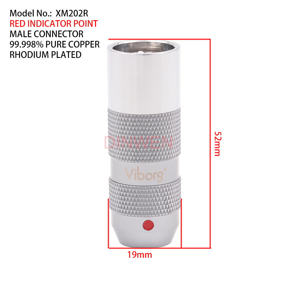 VIBORG XM-202R Rhodium Plated Pure Copper 3 Way Male XLR Connector Ø11mm  Black (Unit) - Audiophonics